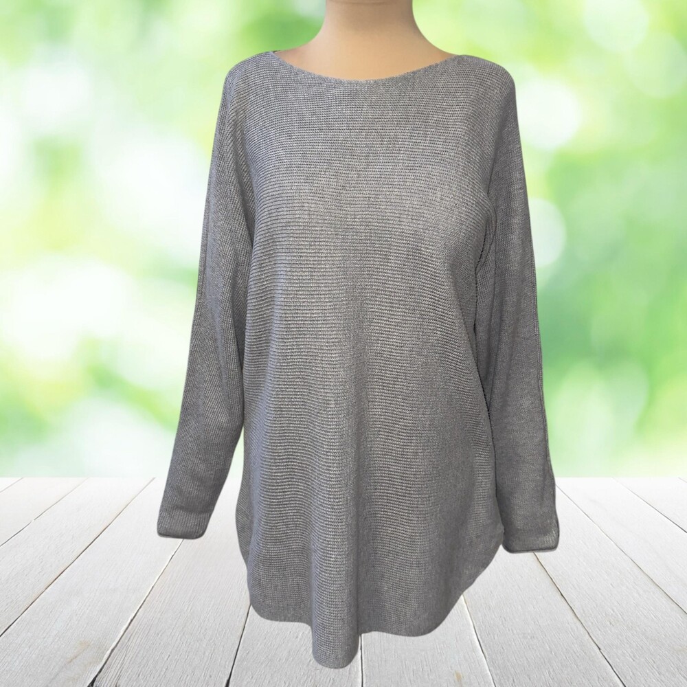 JOAN VASS Lagenlook Tunic Sweater Oversized Boat Neck Minimalist Gray Size XL